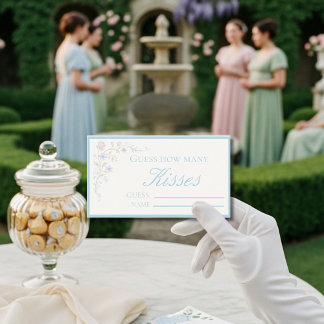 Tarjeta De Recepción  Blue  Floral  "Guess How Many Kisses" Bridal Game