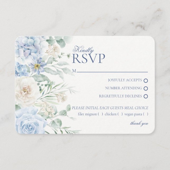 Tarjeta De Recepción Blue Floral Hydrangea Boda Botánica RSVP (Anverso)