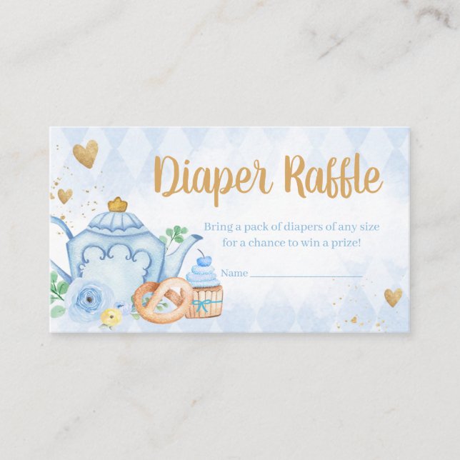 Tarjeta De Recepción Blue Floral Tea Fiesta Baby Shower Diaper Raffle (Anverso)