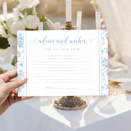 Tarjeta De Recepción Blue Floral Toile Bridal Shower Advice and Wishes