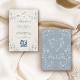 Tarjeta De Recepción Blue Floral Victorian Heart Crest Monogram Wedding