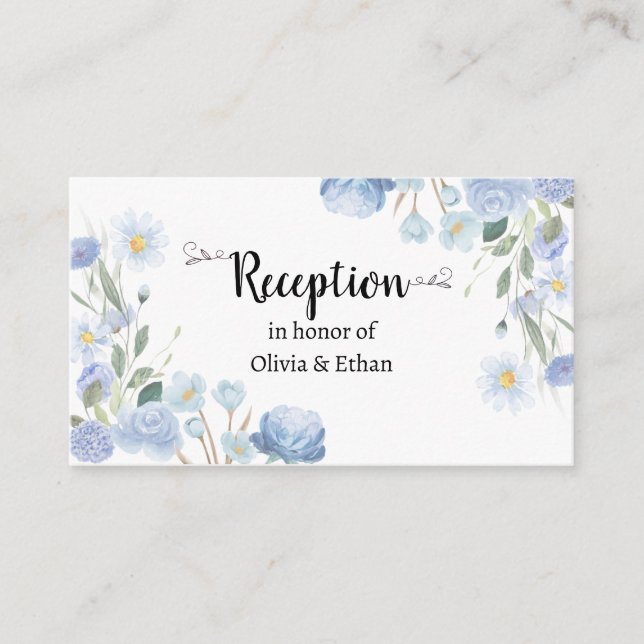 Tarjeta De Recepción Blue Floral Wedding Reception Card (Anverso)