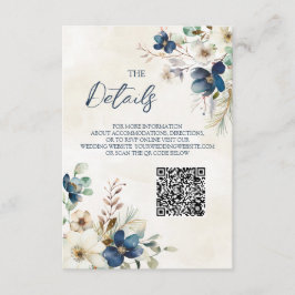Tarjeta De Recepción Blue Floral Winter Wedding QR code Details Insert