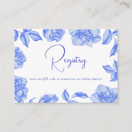 Tarjeta De Recepción Blue Flowers - QR Code Bridal Shower Registry 