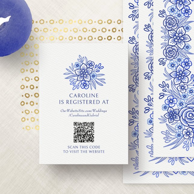 Tarjeta De Recepción Blue French Floral Registry Bridal Shower (Subido por el creador)