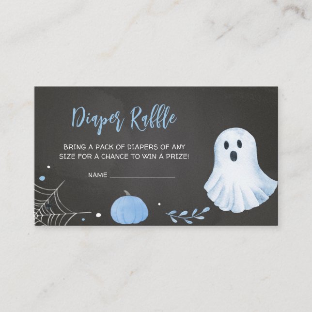 Tarjeta De Recepción Blue Ghost Halloween Baby Shower Diaper Raffle (Anverso)