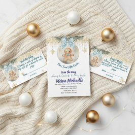 Tarjeta De Recepción blue Gingerbread boy in  Bauble  Diaper raffle