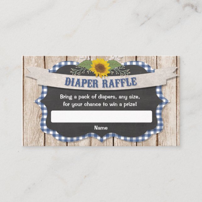 Tarjeta De Recepción Blue gingham amarillo girasoles bebé diaper raffle (Anverso)