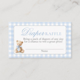 Tarjeta De Recepción Blue Gingham Bear Baby shower Diaper Raffle Card