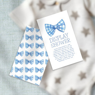Tarjeta De Recepción Blue Gingham Bow Tie Baby Display Shower