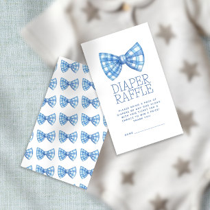 Tarjeta De Recepción Blue Gingham Bow Tie Diaper Raffle Baby Shower