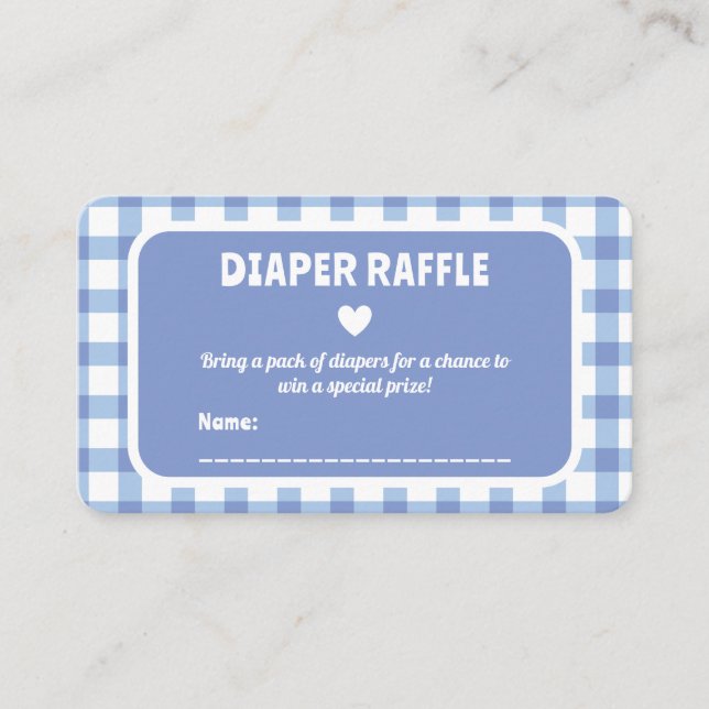 Tarjeta De Recepción Blue Gingham Boy Baby Shower Diaper Raffle Ticket (Anverso)