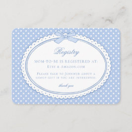 Tarjeta De Recepción Blue Gingham Coquette Bow Baby Registry