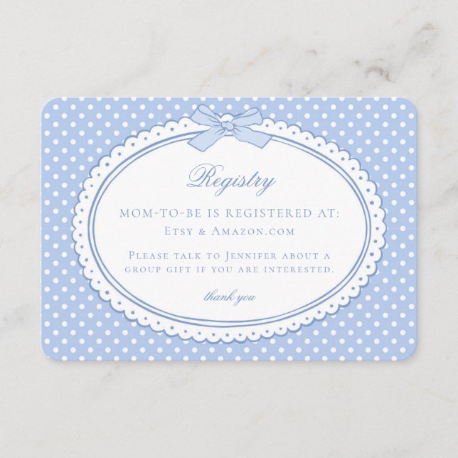 Tarjeta De Recepción Blue Gingham Coquette Bow Baby Registry (Anverso)