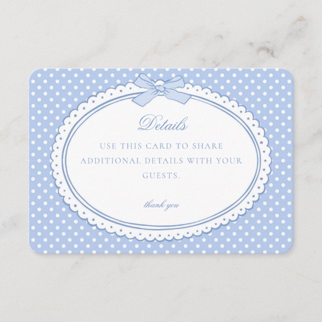 Tarjeta De Recepción Blue Gingham Coquette Bow Details Card (Anverso)