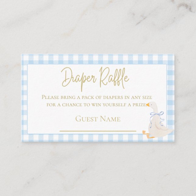 Tarjeta De Recepción Blue Gingham Goose Baby Shower Diaper Raffle (Anverso)