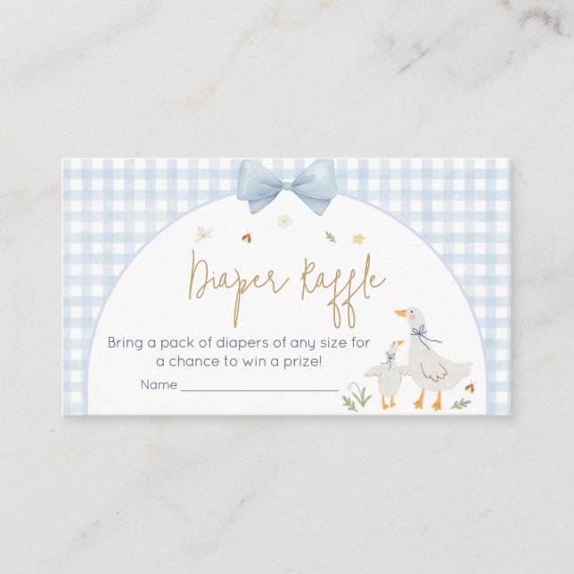 Tarjeta De Recepción Blue Gingham Silly Goose Baby Shower Diaper Raffle (Anverso)