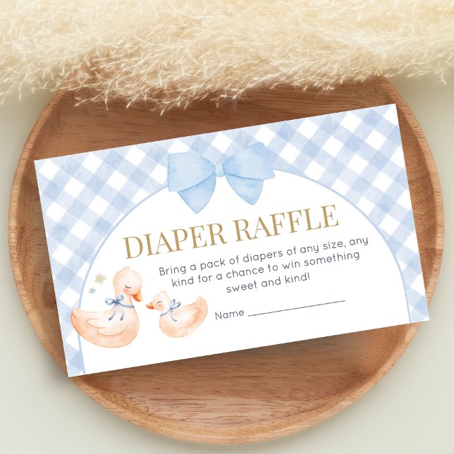 Tarjeta De Recepción Blue Gingham Silly Goose Baby Shower Diaper Raffle (Little Silly Goose Baby Shower Diaper Raffle)