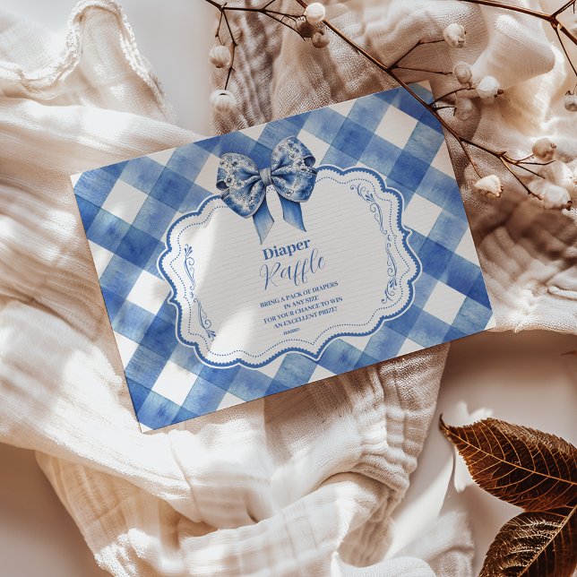 Tarjeta De Recepción Blue Gingham y Bow Raffle Diapper (Subido por el creador)