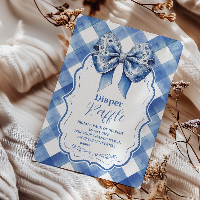 Tarjeta De Recepción Blue Gingham y Bow Raffle Diapper Enclos (Subido por el creador)