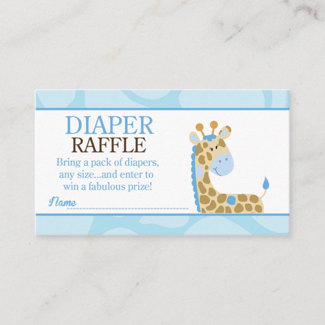 Tarjeta De Recepción Blue Giraffe Jungle Baby Shower Diaper Raffle (Anverso)
