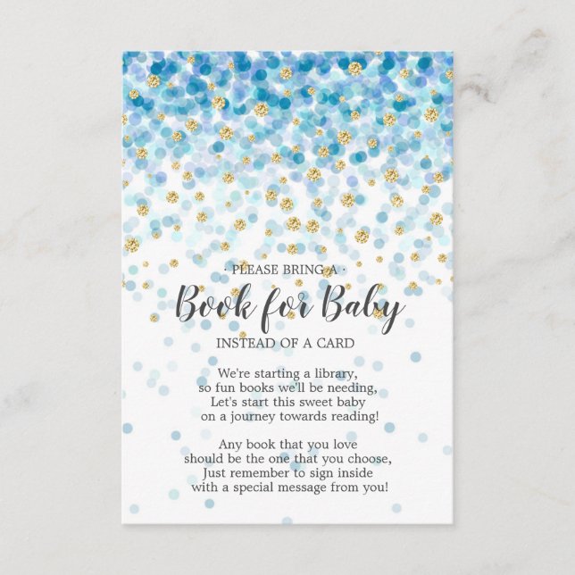 Tarjeta De Recepción Blue Gold Confetti Baby Shower Book for Baby (Anverso)
