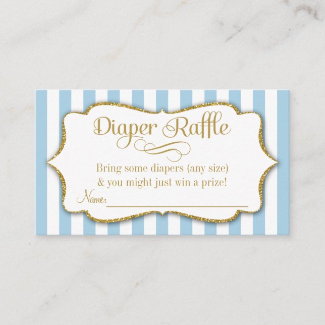 Tarjeta De Recepción Blue Gold Diaper Raffle Baby Shower Cards Boy (Anverso)