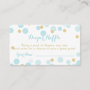 Tarjeta De Recepción Blue Gold Dots Baby Shower Diaper Ticket