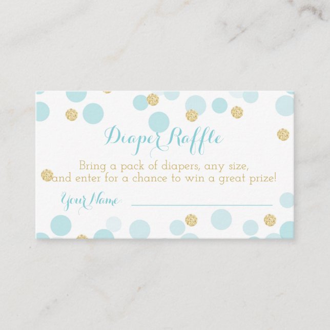 Tarjeta De Recepción Blue Gold Dots Baby Shower Diaper Ticket (Anverso)