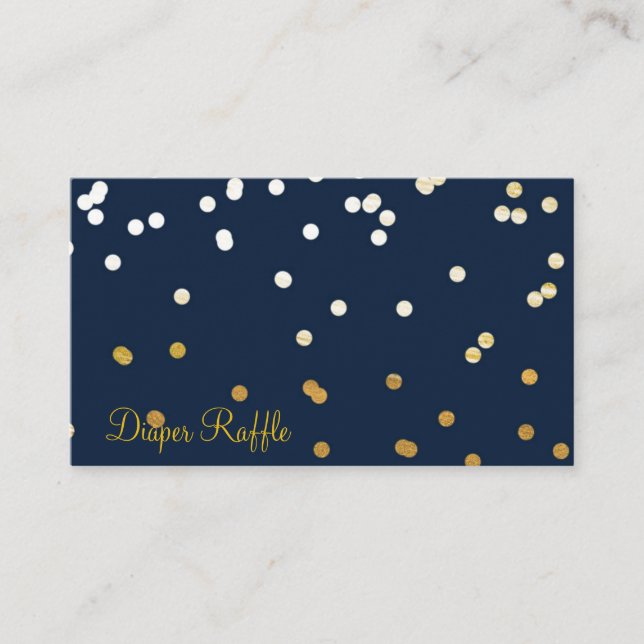 Tarjeta De Recepción Blue & Gold Shiny Confetti Dots Diaper Raffle (Anverso)