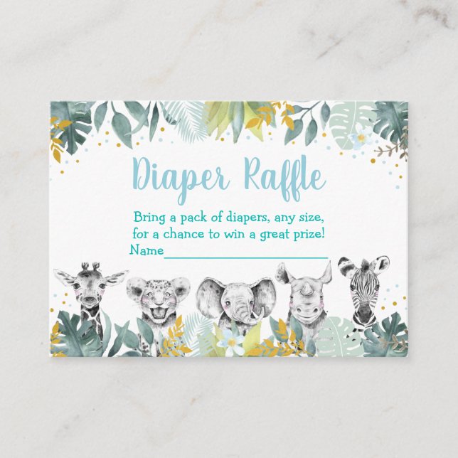 Tarjeta De Recepción Blue Gold Wild One Safari Baby Diaper Raffle (Anverso)