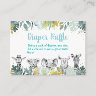 Tarjeta De Recepción Blue Gold Wild One Safari Baby Diaper Raffle