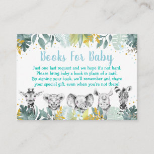 Tarjeta De Recepción Blue Gold Wild One Safari Baby Shower Book Request
