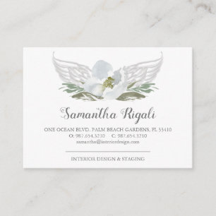 Tarjeta De Recepción Blue Gray Angel Wings Floral Business Cards