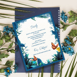 Tarjeta De Recepción Blue Green Botanical Butterfly Wedding Details