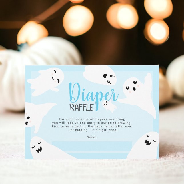 Tarjeta De Recepción Blue Halloween ghosts rifa de pañales ducha de beb (Blue Halloween ghosts diaper raffle baby shower Enclosure Card)