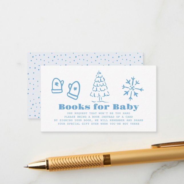 Tarjeta De Recepción Blue Hand-Drawn Winter Baby Shower Book Request (Anverso/Reverso In Situ)