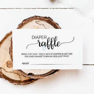 Tarjeta De Recepción Blue Heart Black Calligraphy Diaper Raffle Insert