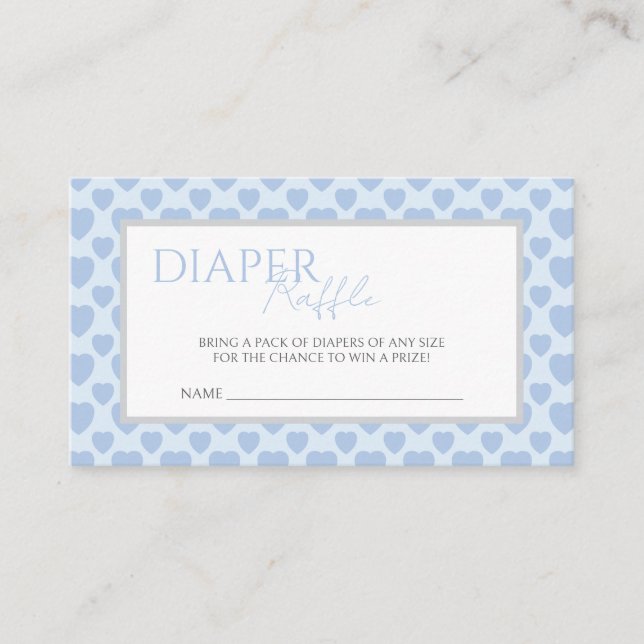 Tarjeta De Recepción Blue Hearts Baby Shower Diaper Raffle  (Anverso)