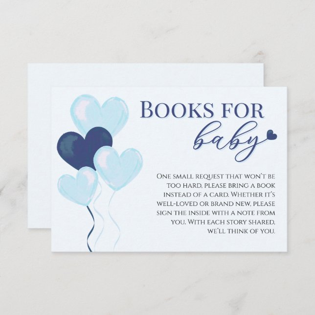 Tarjeta De Recepción Blue Hearts Boy Baby Shower Books For Baby (Anverso / Reverso)