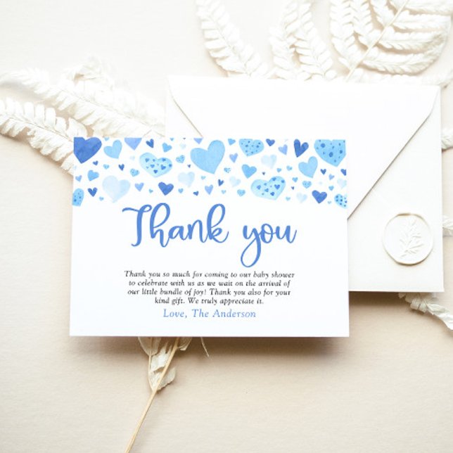 Tarjeta De Recepción Blue Hearts Boy Valentine Baby Shower Gracias (Subido por el creador)