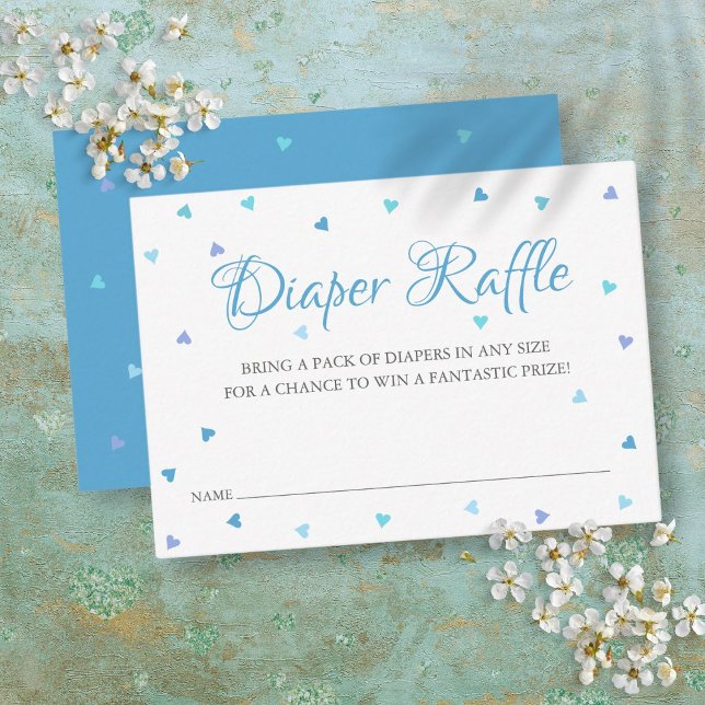 Tarjeta De Recepción Blue Hearts Diaper Raffle Baby Shower (Blue Hearts Diaper Raffle Baby Shower Enclosure Card)