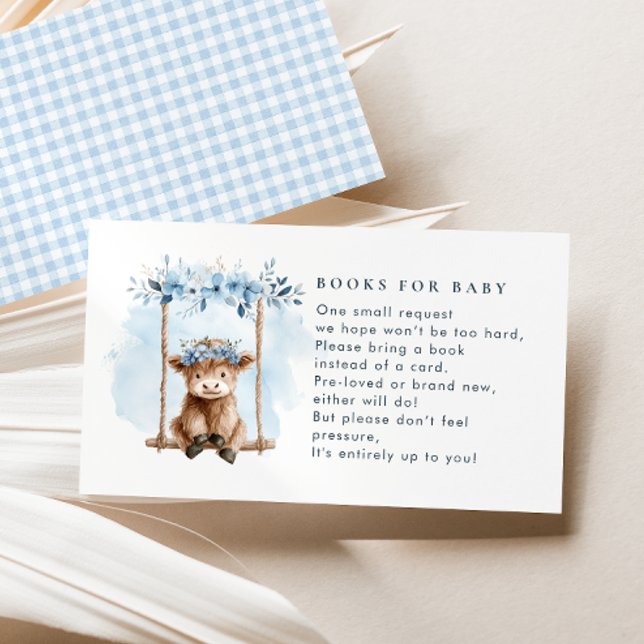 Tarjeta De Recepción Blue Highland Cow Books For Boy Baby Shower (Subido por el creador)