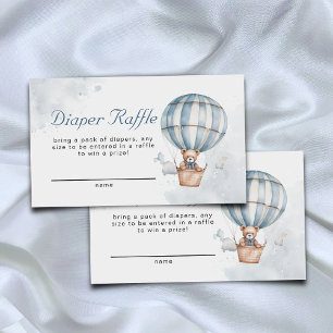 Tarjeta De Recepción Blue Hot Air Balloon Teddy Bear Diaper Raffle