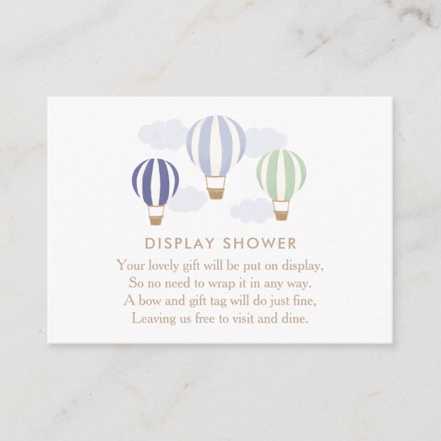 Tarjeta De Recepción Blue Hot Air Balloons Display Shower Enclosure Car (Anverso)