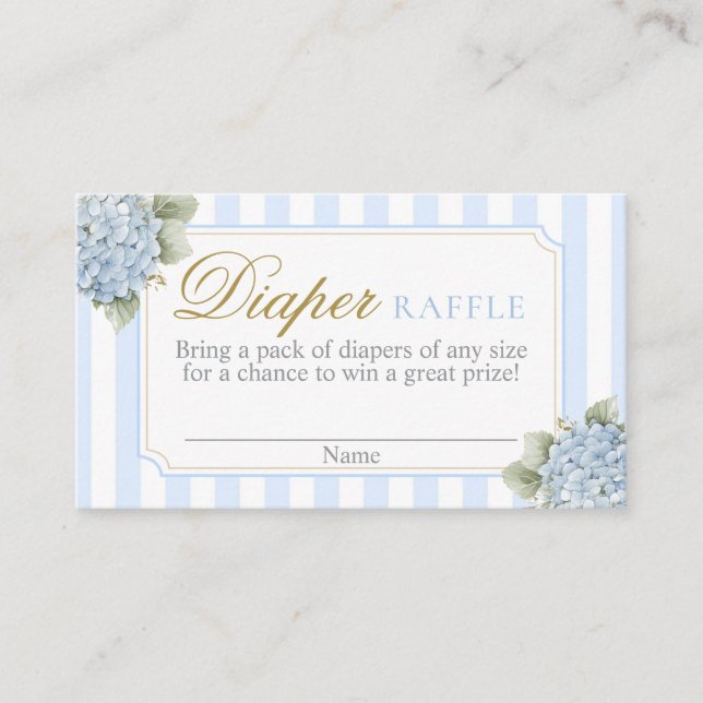 Tarjeta De Recepción Blue Hydrangea Baby ducha Diaper Raffle Card (Anverso)