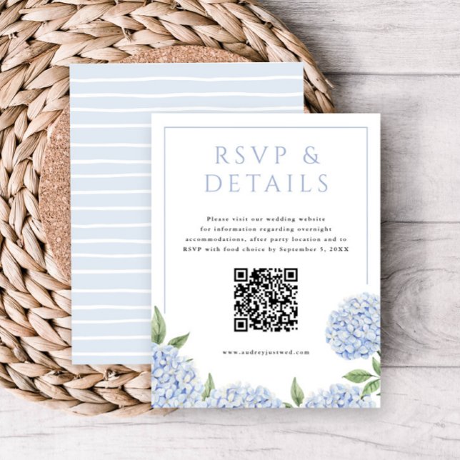 Tarjeta De Recepción Blue Hydrangea Blooms RSVP y Detalles, con código  (Subido por el creador)
