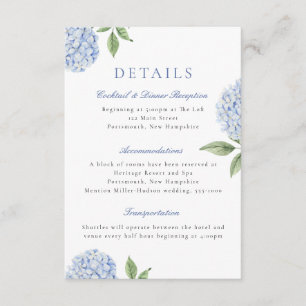Tarjeta De Recepción Blue Hydrangea Classic Details, Small