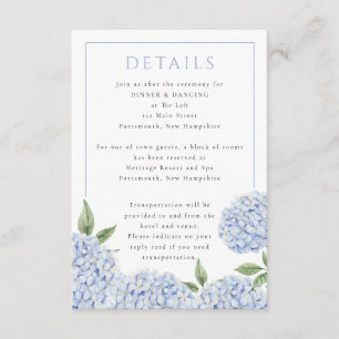 Tarjeta De Recepción Blue Hydrangea Classic Details, Small