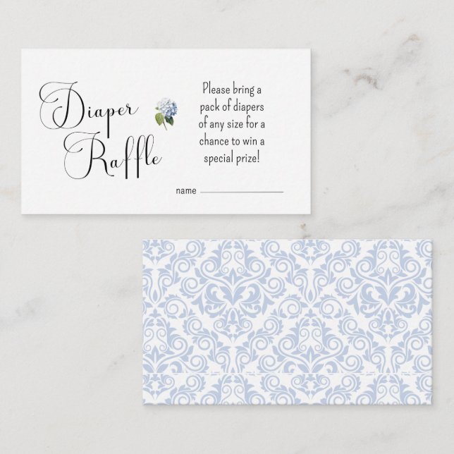 Tarjeta De Recepción Blue Hydrangea Diaper Raffle Card (Anverso / Reverso)